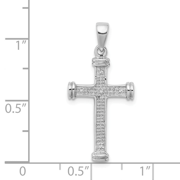 Million Charms 925 Sterling Silver Rhodium-plated Diamond Relgious Cross Pendant