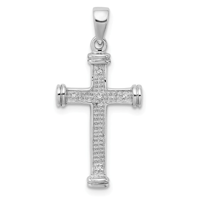 Million Charms 925 Sterling Silver Rhodium-plated Diamond Relgious Cross Pendant