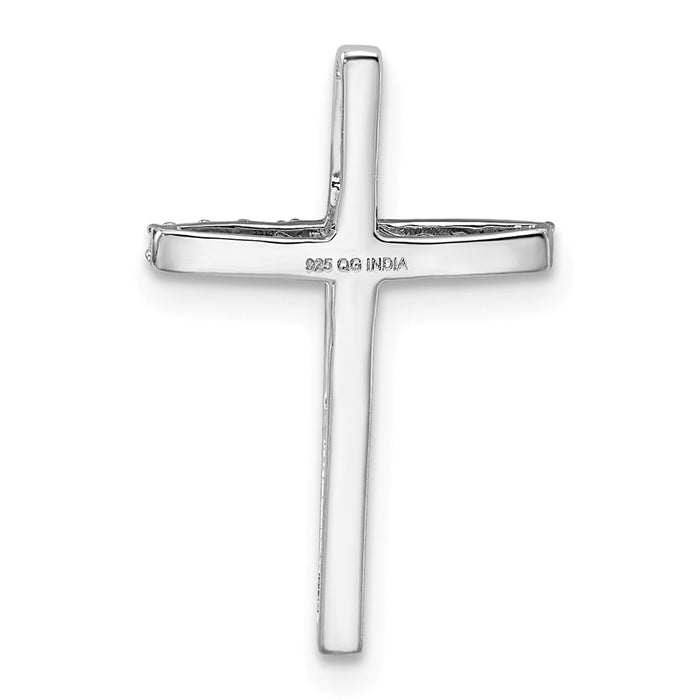 Million Charms 925 Sterling Silver Rhodium-Plated Diamond Relgious Cross Chain Slide