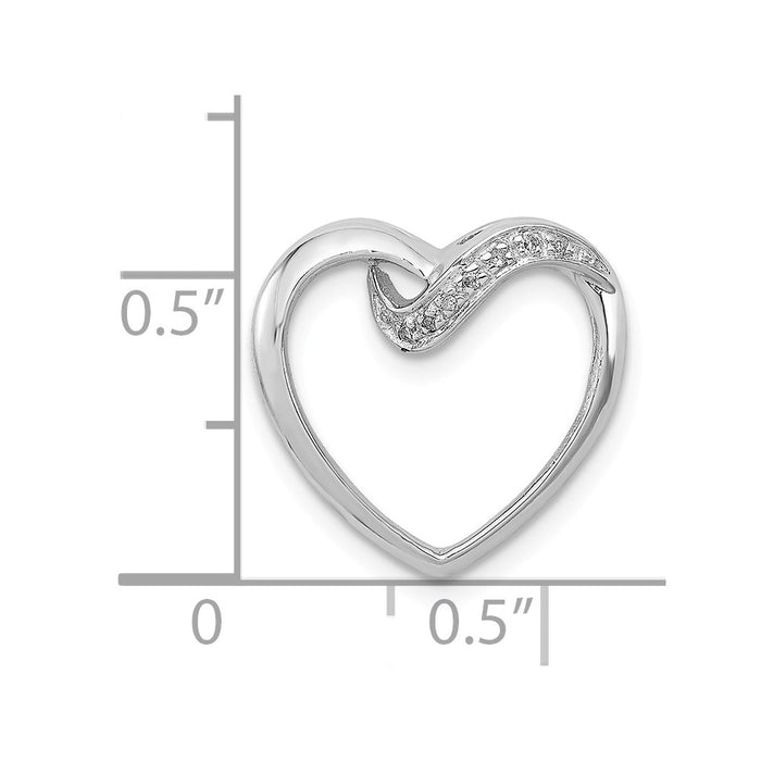 Million Charms 925 Sterling Silver Rhodium-plated Diamond Heart Chain Slide