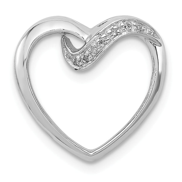 Million Charms 925 Sterling Silver Rhodium-plated Diamond Heart Chain Slide