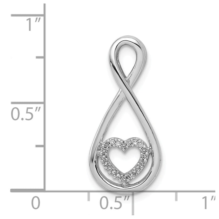 Million Charms 925 Sterling Silver Rhodium-plated Diam. Heart In Teardrop Pendant