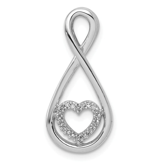 Million Charms 925 Sterling Silver Rhodium-plated Diam. Heart In Teardrop Pendant