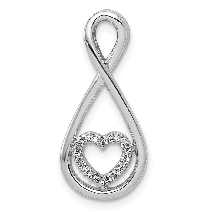 Million Charms 925 Sterling Silver Rhodium-plated Diam. Heart In Teardrop Pendant