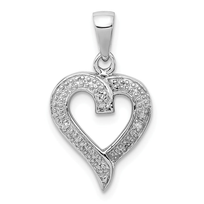 Million Charms 925 Sterling Silver Rhodium-plated Diamond Heart Pendant