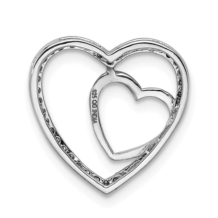 Million Charms 925 Sterling Silver Rhodium-plated Diam. Heart Chain Slide