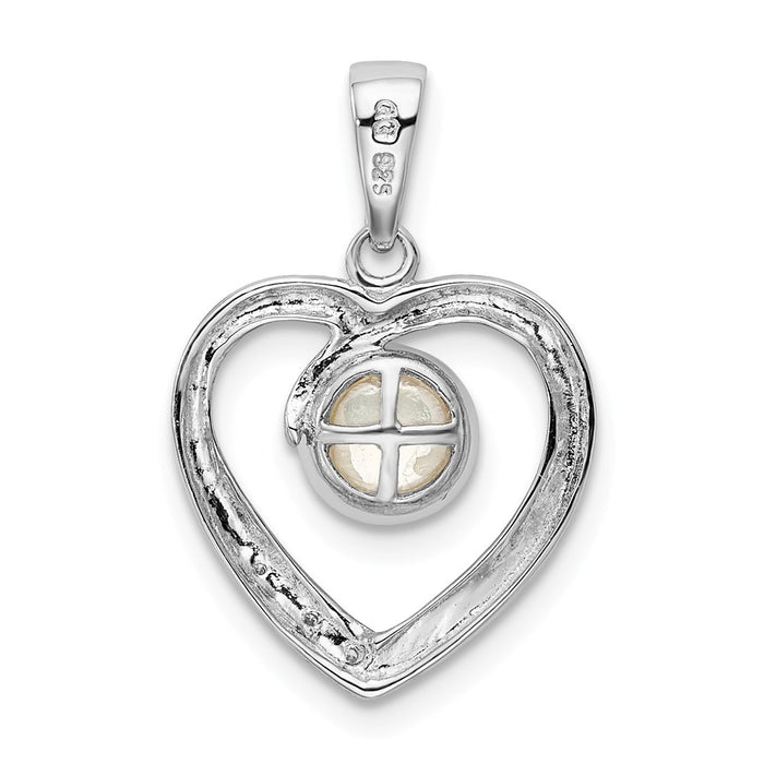 Million Charms 925 Sterling Silver Rhodium-plated 6Mm Fw Cultured Pearl & Diamond Heart Pendant