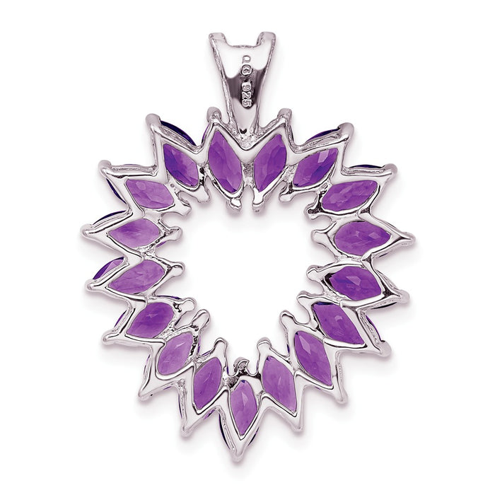 Million Charms 925 Sterling Silver Rhodium-plated Marquise Amethyst Heart Pendant