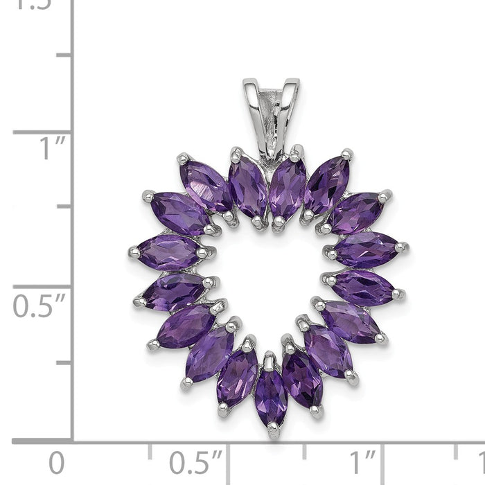 Million Charms 925 Sterling Silver Rhodium-plated Marquise Amethyst Heart Pendant