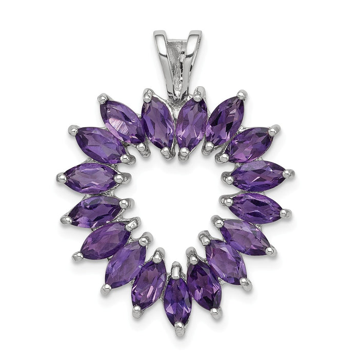 Million Charms 925 Sterling Silver Rhodium-plated Marquise Amethyst Heart Pendant