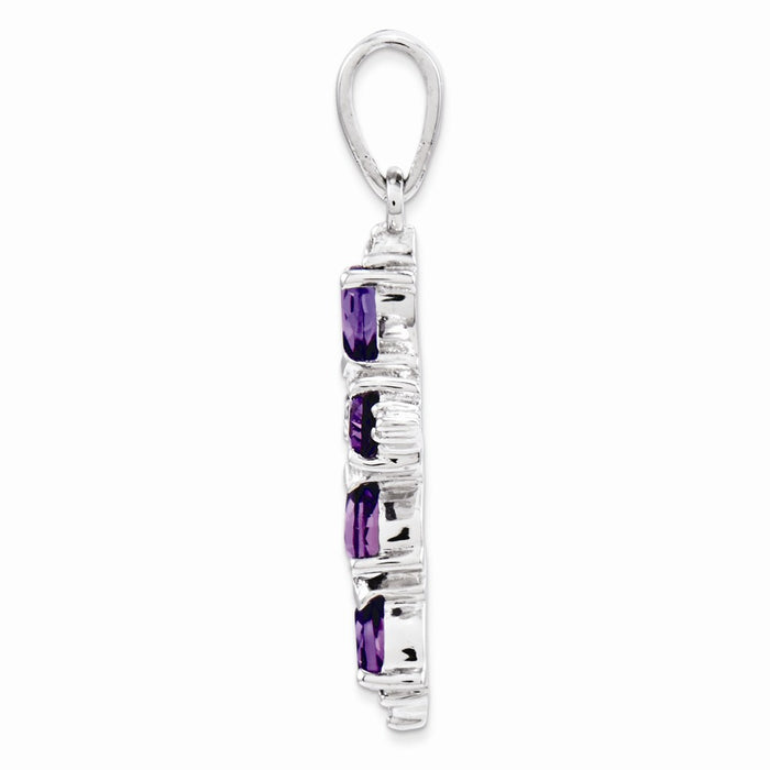 Million Charms 925 Sterling Silver Rhodium-plated Pear Amethyst Relgious Cross Pendant