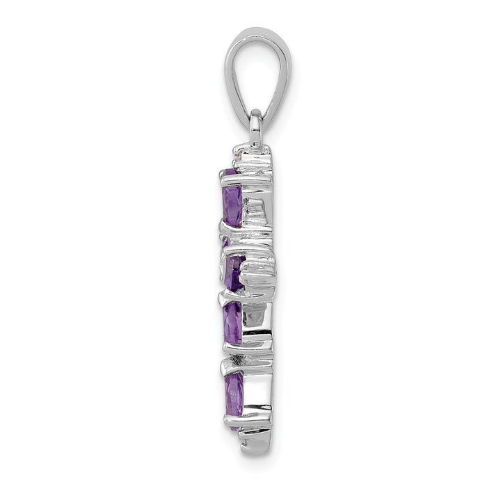 Million Charms 925 Sterling Silver Rhodium-plated Pear Amethyst Relgious Cross Pendant