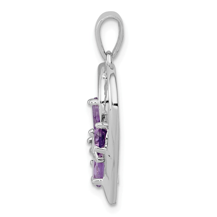 Million Charms 925 Sterling Silver Rhodium-plated Amethyst & Diamond Butterfly Heart Pendant