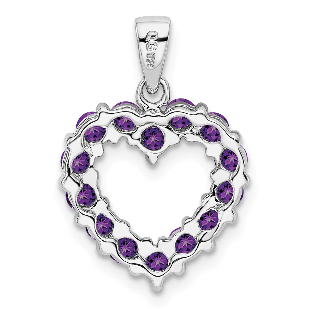 Million Charms 925 Sterling Silver Rhodium-plated Amethyst Heart Pendant