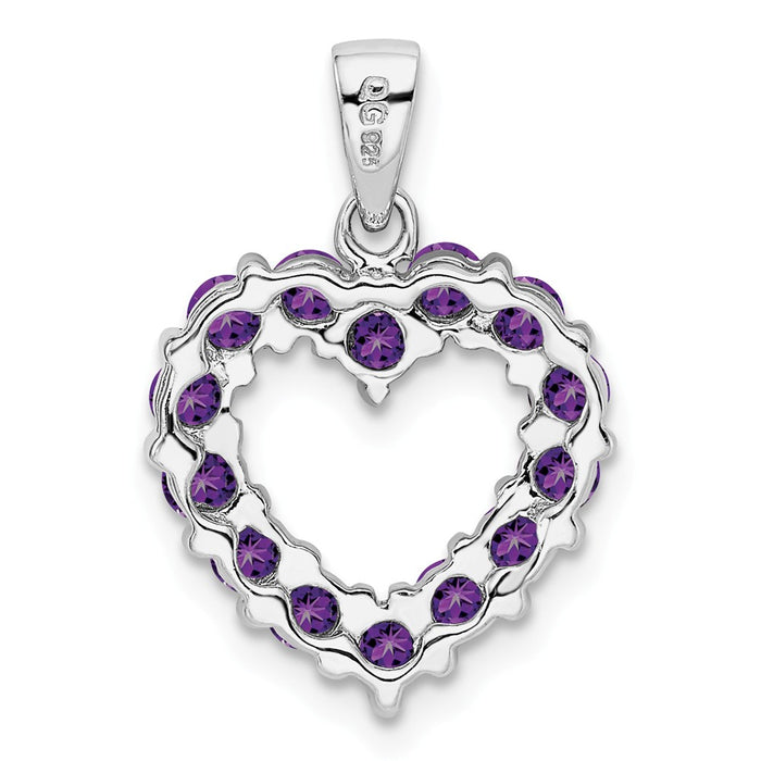 Million Charms 925 Sterling Silver Rhodium-plated Amethyst Heart Pendant