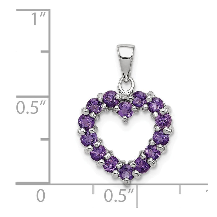 Million Charms 925 Sterling Silver Rhodium-plated Amethyst Heart Pendant