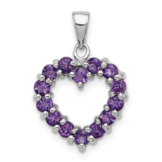 Million Charms 925 Sterling Silver Rhodium-plated Amethyst Heart Pendant