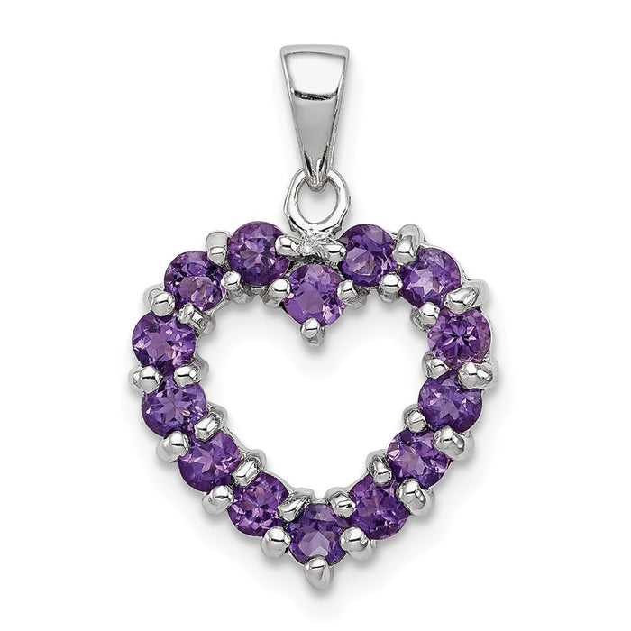 Million Charms 925 Sterling Silver Rhodium-plated Amethyst Heart Pendant