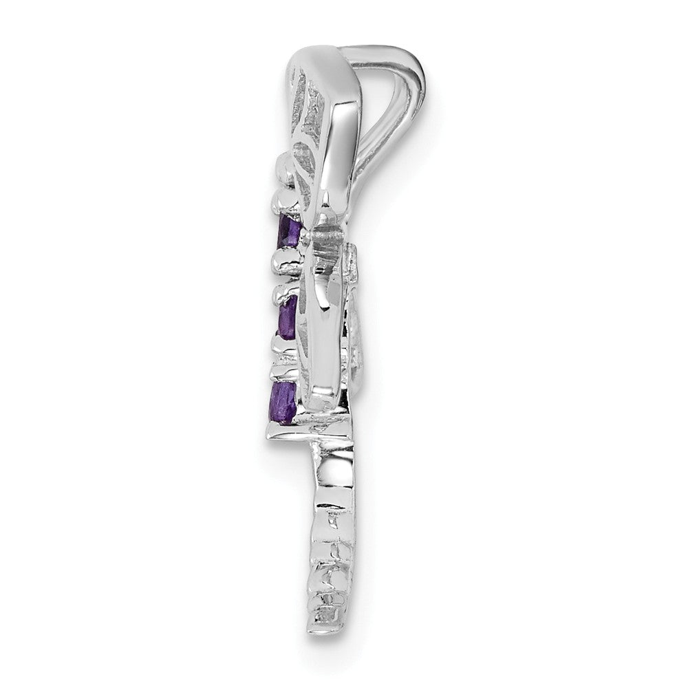Million Charms 925 Sterling Silver Rhodium-plated Amethyst Dragonfly Pendant