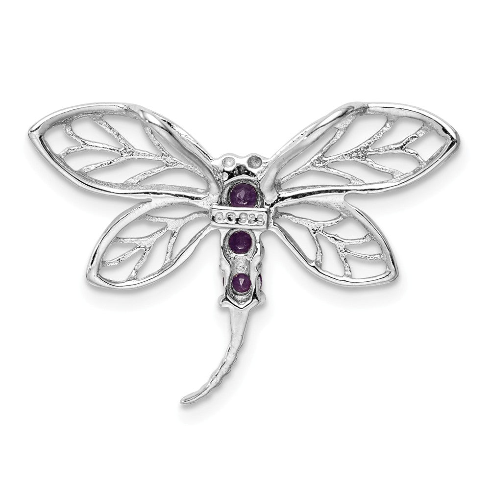 Million Charms 925 Sterling Silver Rhodium-plated Amethyst Dragonfly Pendant