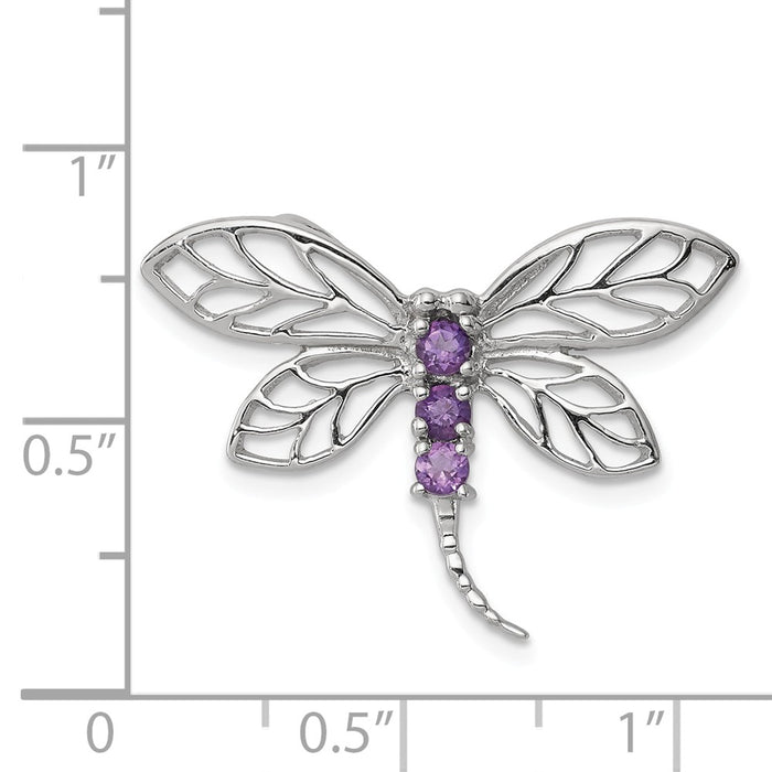 Million Charms 925 Sterling Silver Rhodium-plated Amethyst Dragonfly Pendant