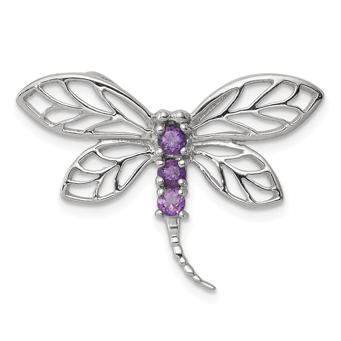 Million Charms 925 Sterling Silver Rhodium-plated Amethyst Dragonfly Pendant