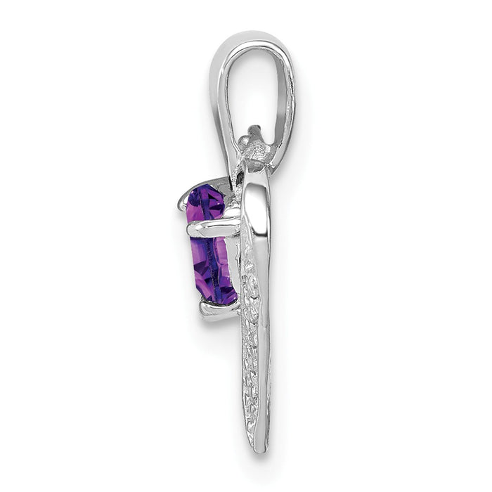 Million Charms 925 Sterling Silver Rhodium-plated Heart Amethyst & Diamond Heart Pendant