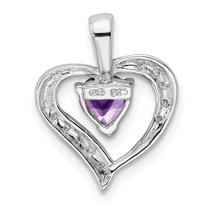 Million Charms 925 Sterling Silver Rhodium-plated Heart Amethyst & Diamond Heart Pendant