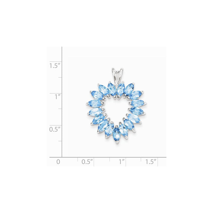 Million Charms 925 Sterling Silver Rhodium-plated Marquise Swiss Blue Topaz Heart Pendant