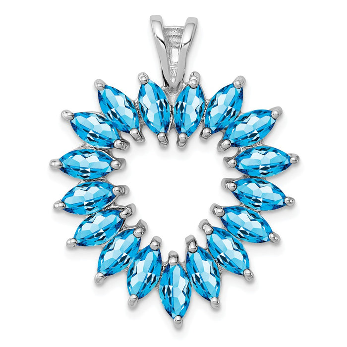 Million Charms 925 Sterling Silver Rhodium-plated Marquise Swiss Blue Topaz Heart Pendant