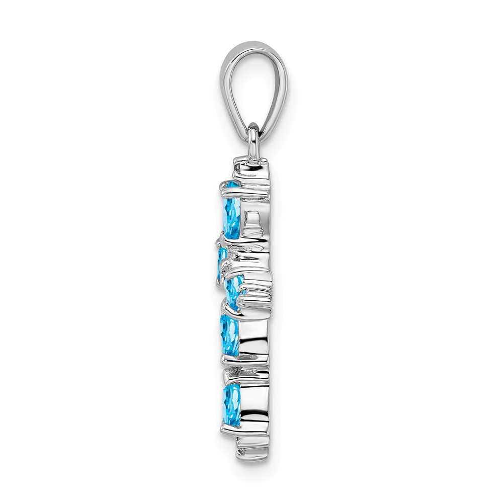 Million Charms 925 Sterling Silver Rhodium-plated Pear Swiss Blue Topaz Relgious Cross Pendant