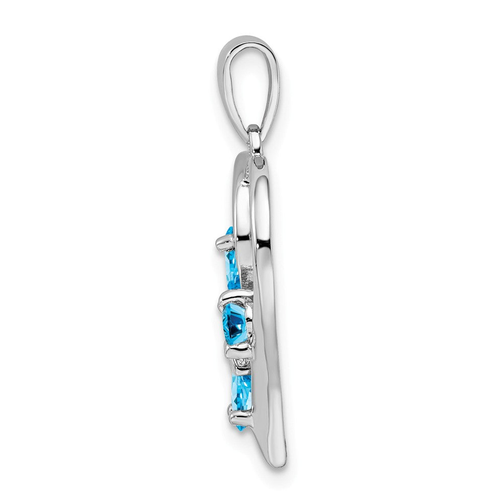 Million Charms 925 Sterling Silver Rhodium-plated Sw Blue Topaz & Diamond Butterfly Heart Pendant