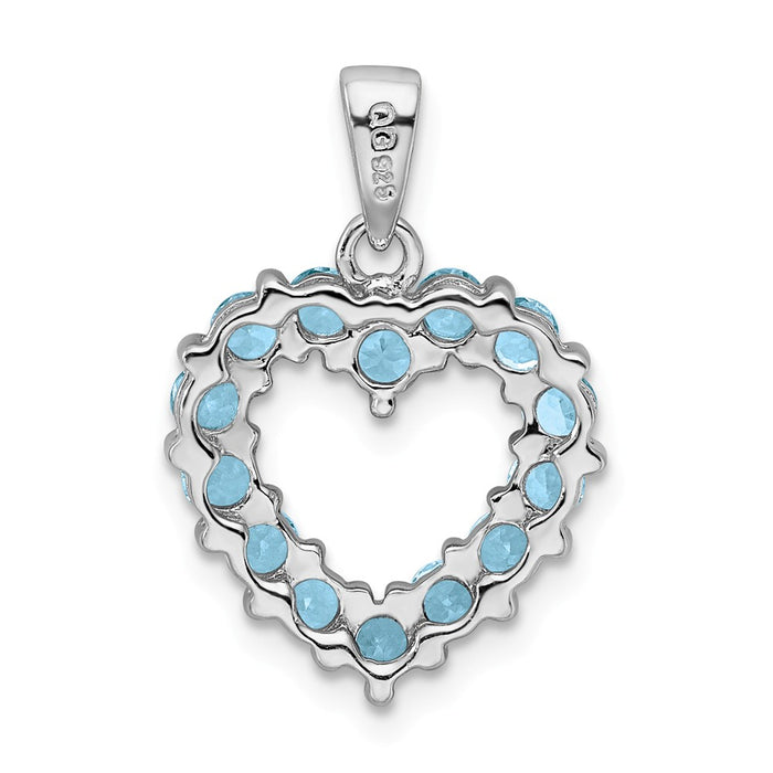 Million Charms 925 Sterling Silver Rhodium-plated Light Swiss Blue Topaz Heart Pendant