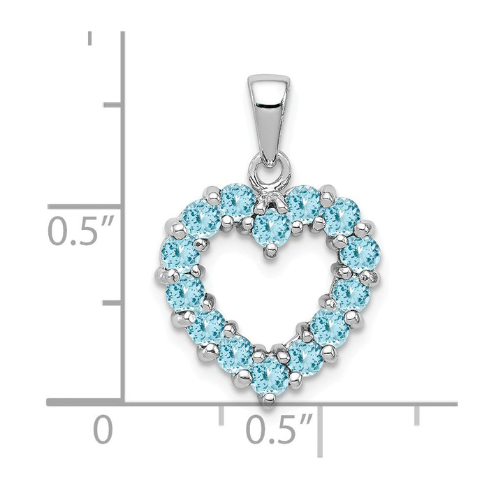 Million Charms 925 Sterling Silver Rhodium-plated Light Swiss Blue Topaz Heart Pendant