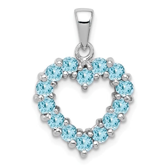 Million Charms 925 Sterling Silver Rhodium-plated Light Swiss Blue Topaz Heart Pendant