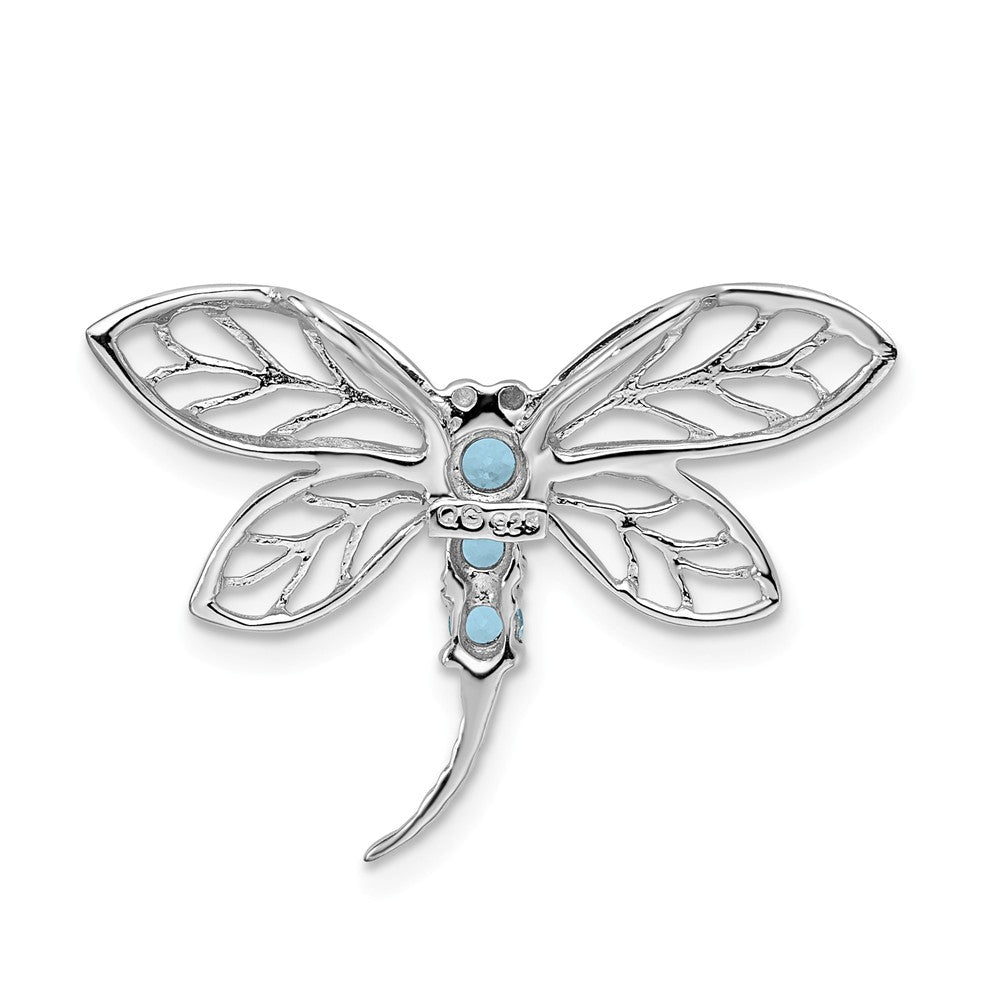 Million Charms 925 Sterling Silver Rhodium-plated Light Swiss Blue Topaz Dragonfly Pendant