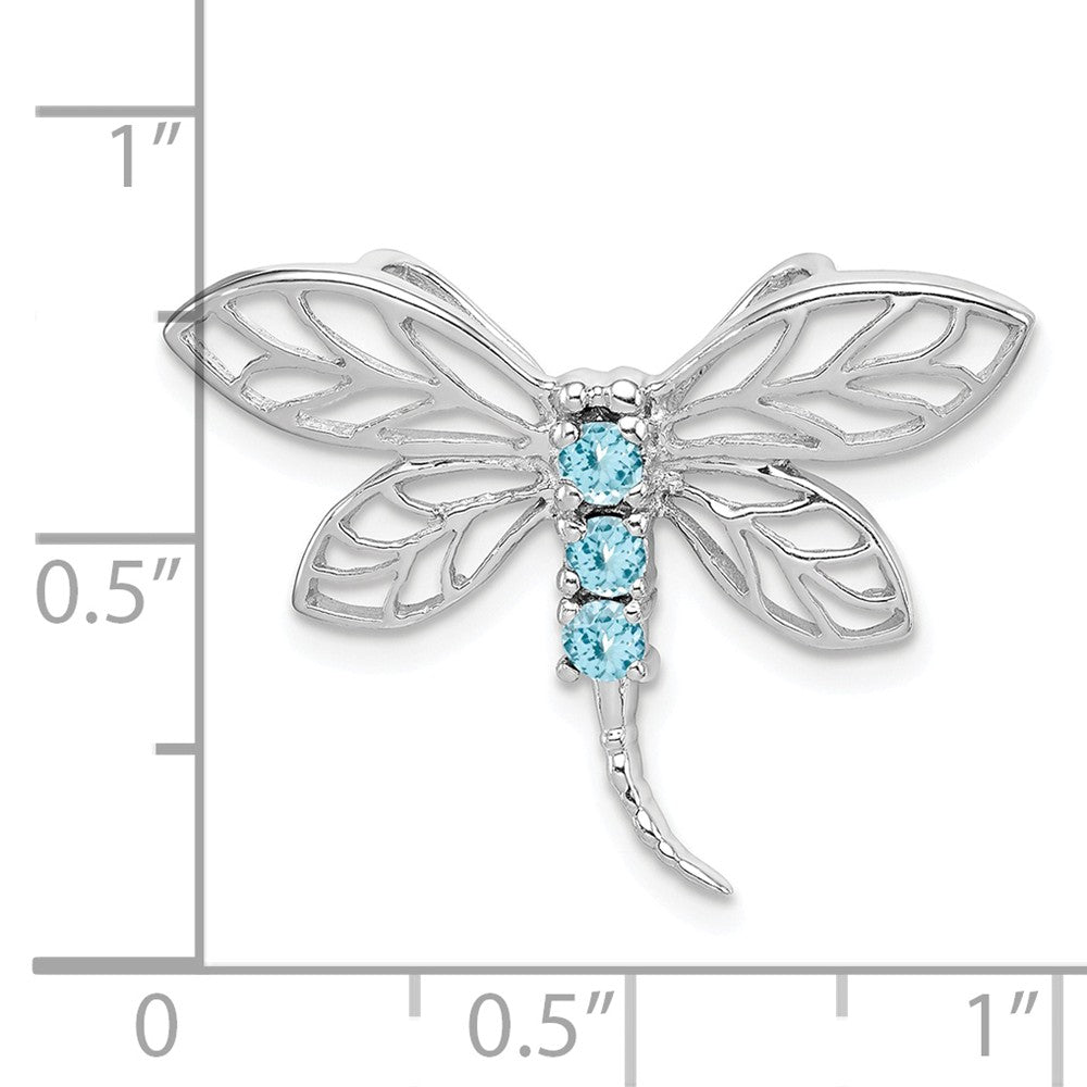 Million Charms 925 Sterling Silver Rhodium-plated Light Swiss Blue Topaz Dragonfly Pendant