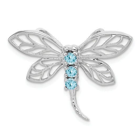 Million Charms 925 Sterling Silver Rhodium-plated Light Swiss Blue Topaz Dragonfly Pendant