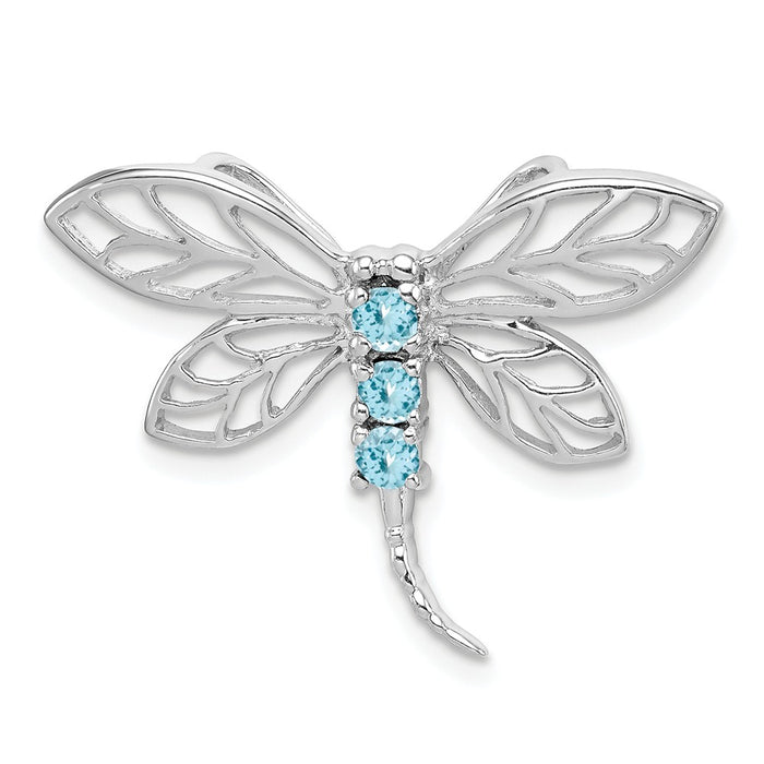 Million Charms 925 Sterling Silver Rhodium-plated Light Swiss Blue Topaz Dragonfly Pendant