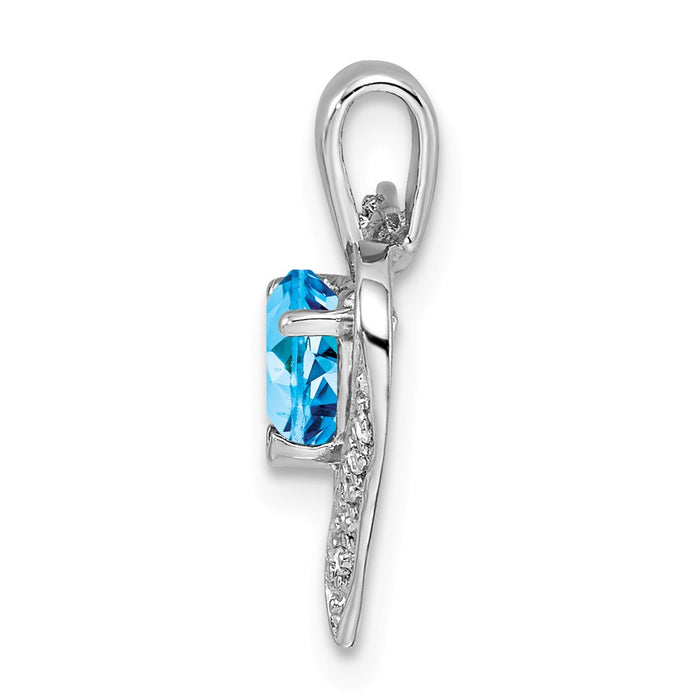 Million Charms 925 Sterling Silver Rhodium-plated Heart Swiss Blue Topaz & Diamond Heart Pendant