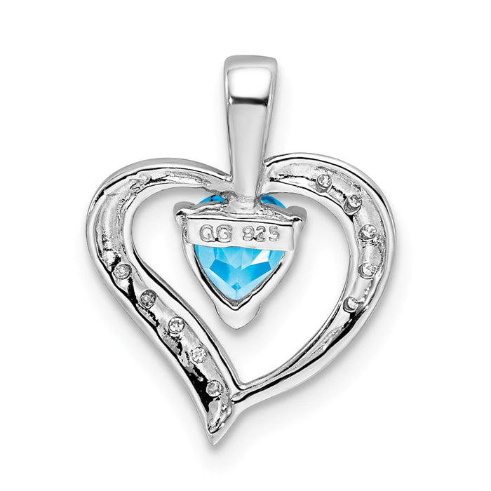 Million Charms 925 Sterling Silver Rhodium-plated Heart Swiss Blue Topaz & Diamond Heart Pendant