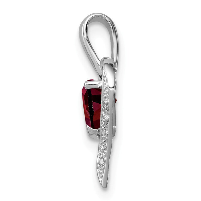 Million Charms 925 Sterling Silver Rhodium-plated Heart Garnet & Diamond Heart Pendant