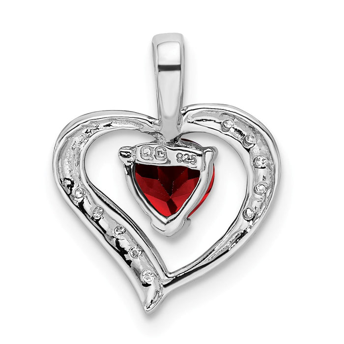 Million Charms 925 Sterling Silver Rhodium-plated Heart Garnet & Diamond Heart Pendant