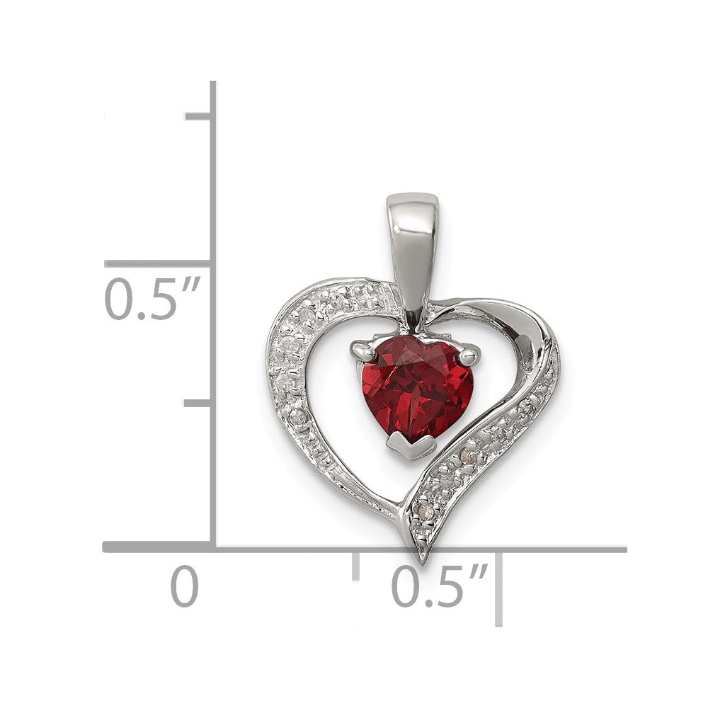 Million Charms 925 Sterling Silver Rhodium-plated Heart Garnet & Diamond Heart Pendant