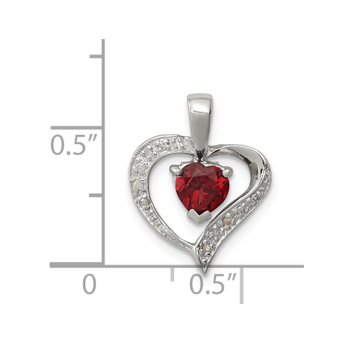 Million Charms 925 Sterling Silver Rhodium-plated Heart Garnet & Diamond Heart Pendant