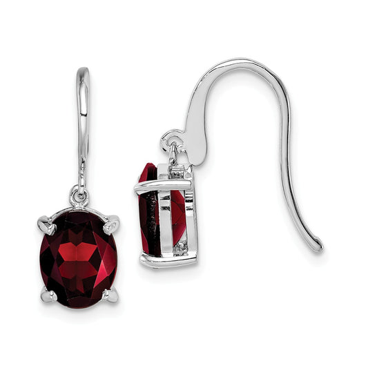 925 Sterling Silver Rhodium Garnet Wire Earrings, 20mm x 7mm