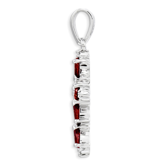 Million Charms 925 Sterling Silver Rhodium-plated Pear Garnet Relgious Cross Pendant