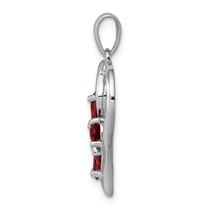 Million Charms 925 Sterling Silver Rhodium-plated Garnet & Diamond Butterfly Heart Pendant