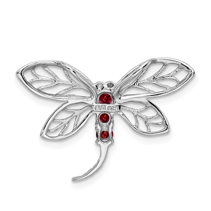 Million Charms 925 Sterling Silver Rhodium-plated Garnet Dragonfly Chain Slide