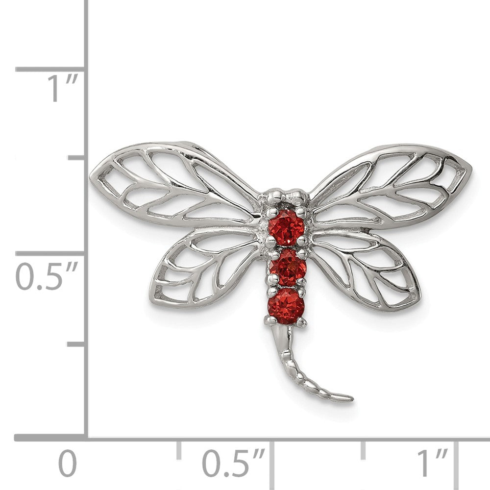 Million Charms 925 Sterling Silver Rhodium-plated Garnet Dragonfly Chain Slide
